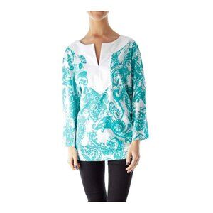 Ralph Lauren Ladies Teal & White Paisley Top Size Large
